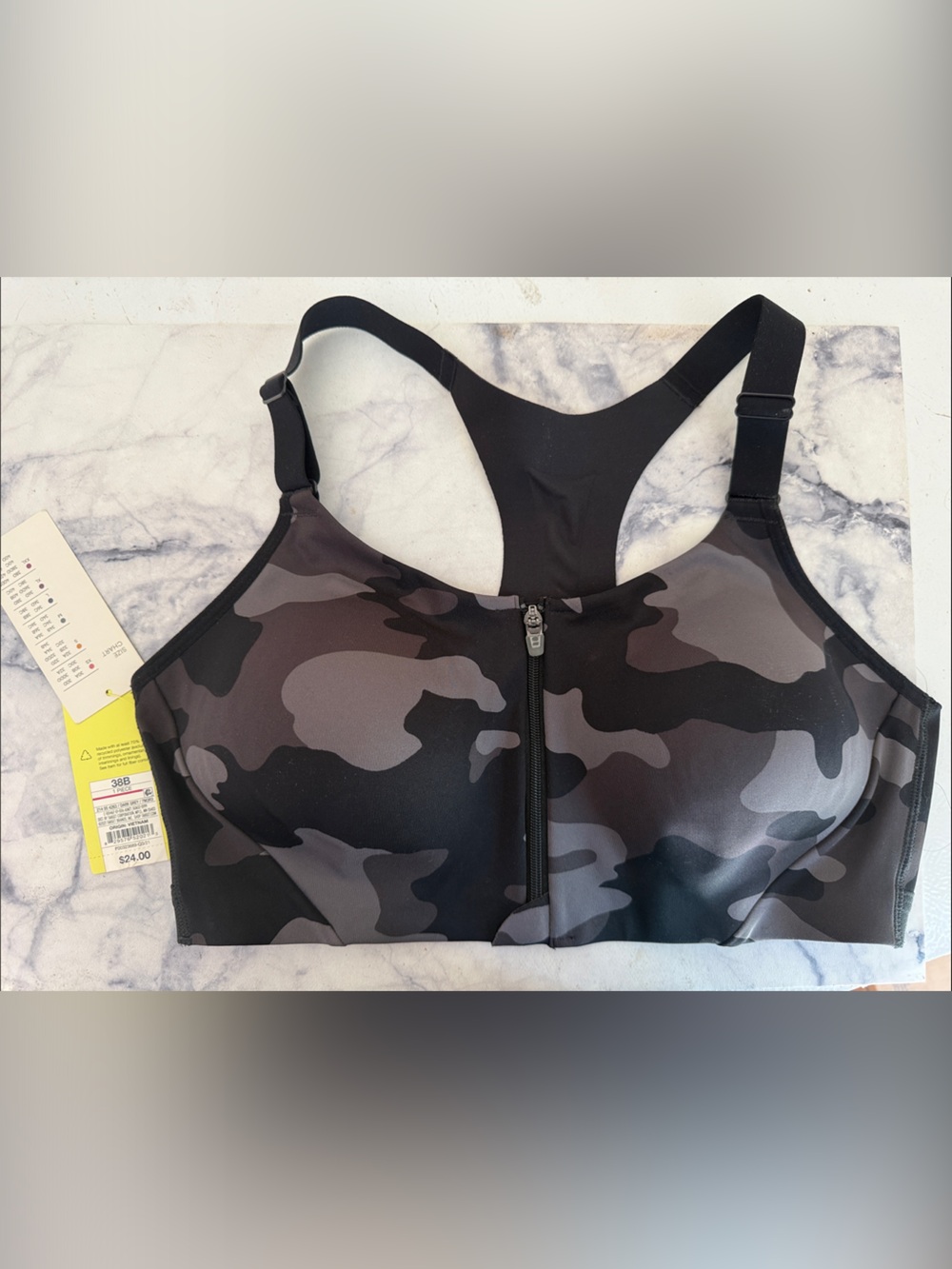 all in motion Black and Gray Camo Front-Zip Sports Bra